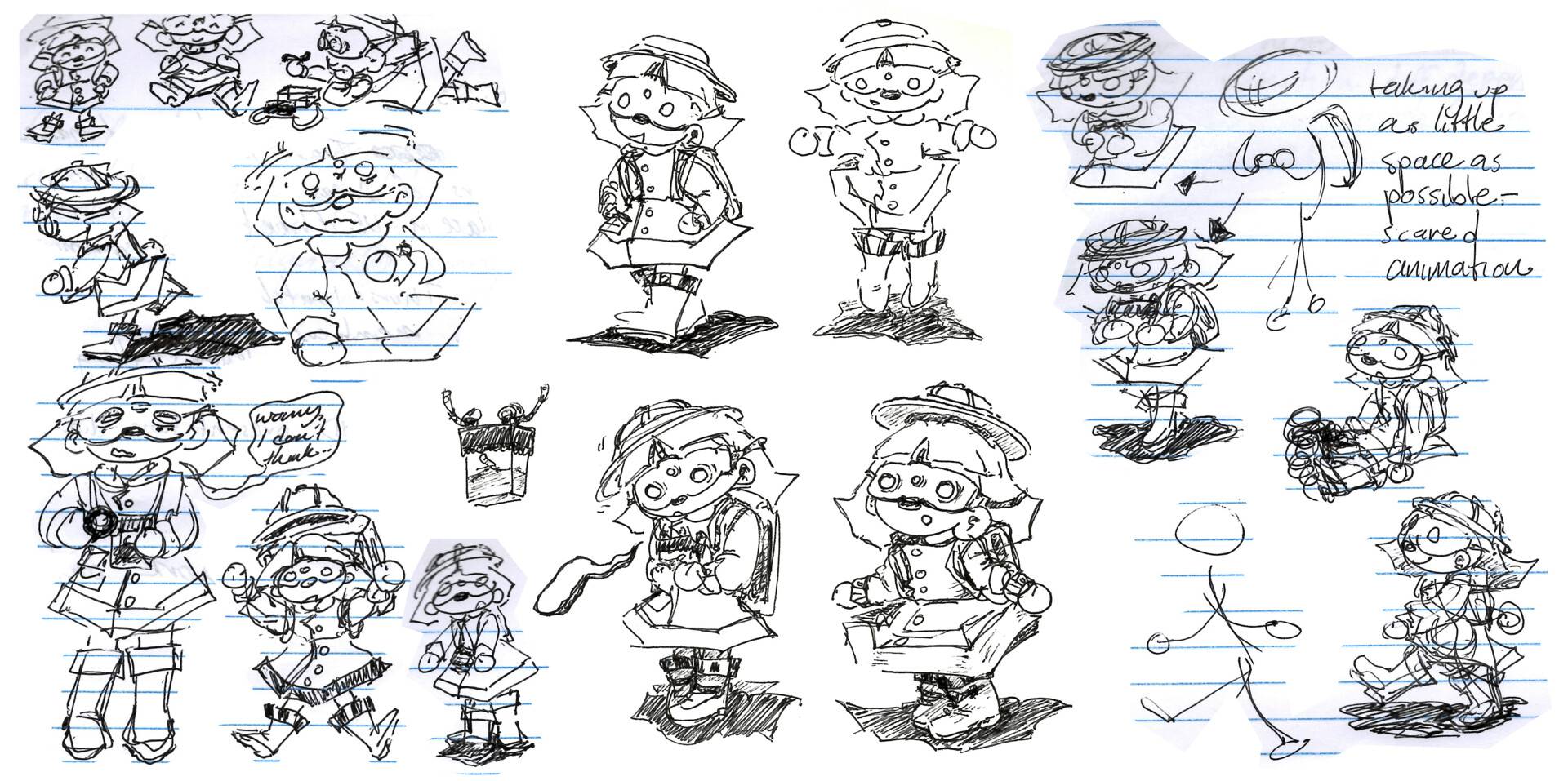 Compilation of pen sketches of Ducky in different poses.